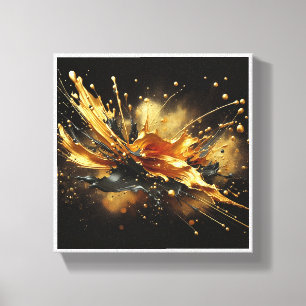 Luxe Goud en Zwarte Vloeistof Spetter - Dynamisch Canvas Afdruk