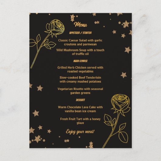 Luxe Goud Folie Bloem Bruiloftsmenu Kaart (Voorkant)