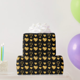 Luxe goud folie harten op zwarte valentijnsdag cadeaupapier