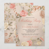 Luxe Goud Folie Koraal Perzik Bloemige Verjaardags Kaart (Voorkant / Achterkant)