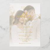 Luxe Goud Folie Script & Portret Bruiloft Uitnodiging (Voorkant)