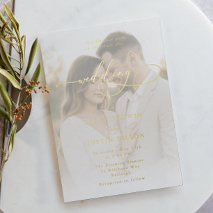 Luxe Goud Folie Script & Portret Bruiloft Uitnodiging