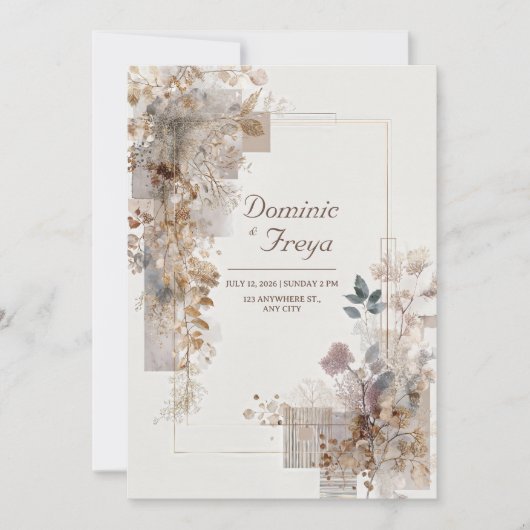 Luxe Goud Folie Taupe Botanische Geometrische Trou Kaart (Voorkant)