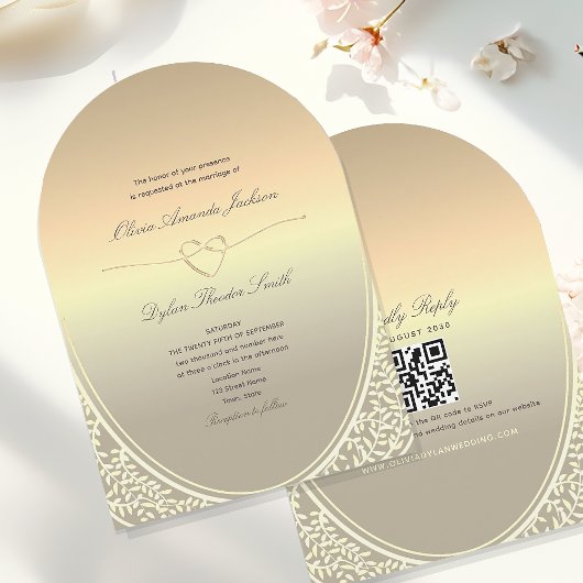 Luxe goud folie trouwuitnodiging met QR-code Kaart