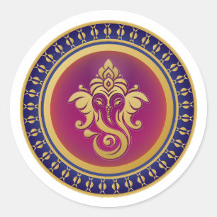 Luxe Goud Ganesha Koninklijk Blauwe Hindoe Mandala Ronde Sticker