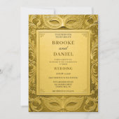 Luxe Goud Geprägde Masquerade Bruiloft Kaart (Voorkant)