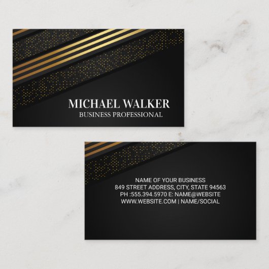 Luxe Goud Gestreepte en Gespikkelde Achtergrond Visitekaartje (Voorkant / Achterkant)