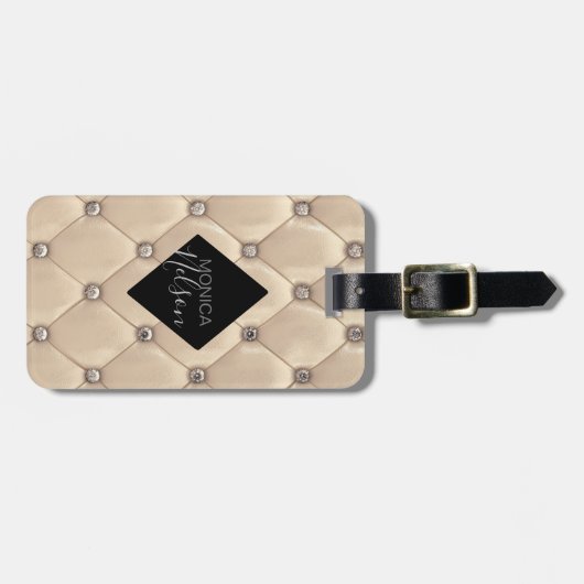 Luxe Goud Getuft Monogram Bagagelabel (Voorkant horizontaal)