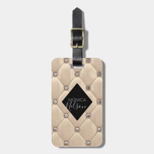 Luxe Goud Getuft Monogram Bagagelabel (Voorkant verticaal)