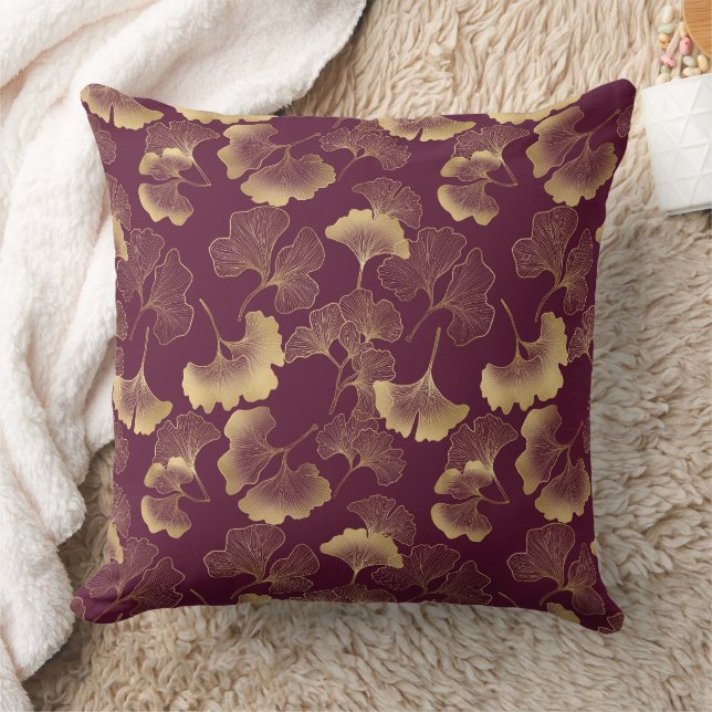 Luxe Goud Ginkgo Bourgondië Kussen (Deken)