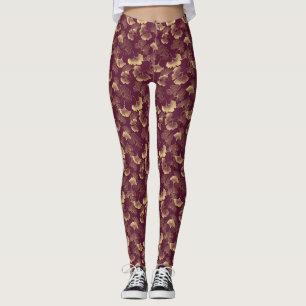 Luxe Goud Ginkgo Bourgondië Leggings