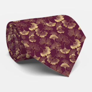 Luxe Goud Ginkgo Bourgondië Stropdas