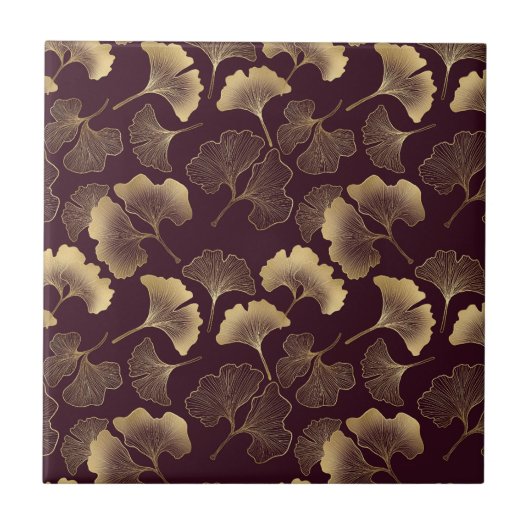 Luxe Goud Ginkgo Bourgondië Tegeltje (Voorkant)