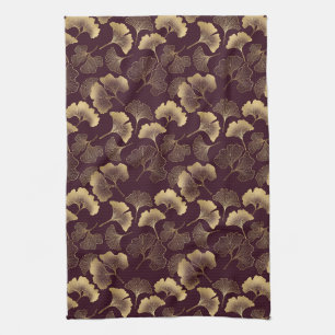 Luxe Goud Ginkgo Bourgondië Theedoek
