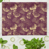 Luxe Goud Ginkgo Bourgondië Theedoek (Gevouwen)