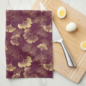 Luxe Goud Ginkgo Bourgondië Theedoek (Quarter Fold)