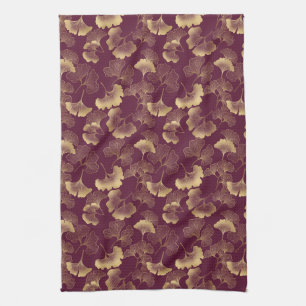 Luxe Goud Ginkgo Bourgondië Theedoek