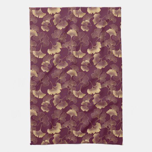 Luxe Goud Ginkgo Bourgondië Theedoek (Verticaal)