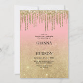 Luxe goud glitter roze ombre druipt bruiloft kaart (Voorkant)