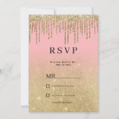 Luxe goud glitter roze ombre druppels RSVP Kaart (Voorkant)