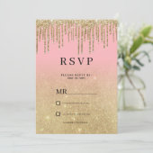 Luxe goud glitter roze ombre druppels RSVP Kaart (Staand voorkant)
