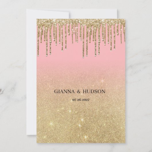 Luxe goud glitter roze ombre druppels RSVP Kaart (Achterkant)
