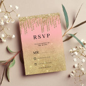 Luxe goud glitter roze ombre druppels RSVP Kaart