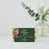 Luxe Goud Glitter Roze Roos Donkergroen Visitekaartje (Staand voorkant)