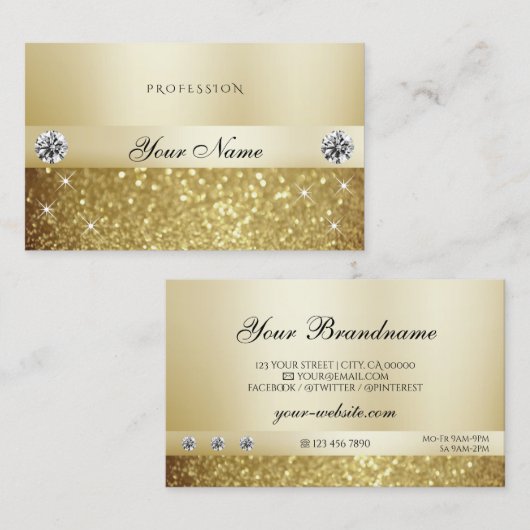Luxe Goud Glitterend Fonkelend met Diamanten Moder Visitekaartje (Voorkant / Achterkant)