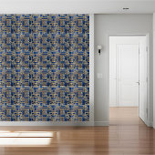 Luxe Goud Grieks Sleutelpatroon op Deep Blue Tegeltje