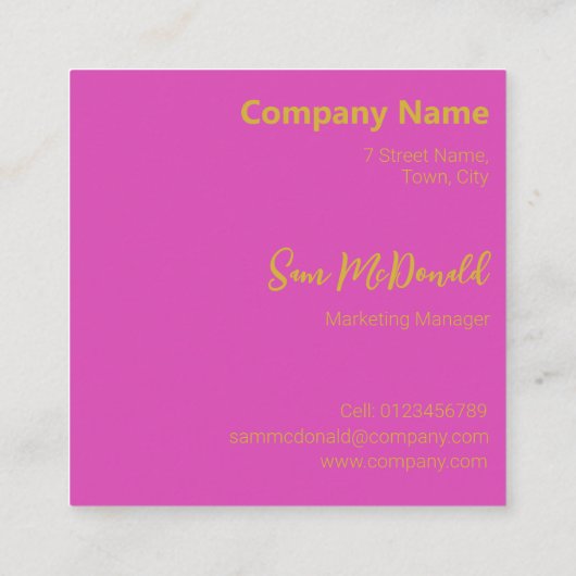 LUXE GOUD HEET ROZE EIGEN LOGO PROMOTIEBEDRIJF VIERKANTE VISITEKAARTJE (Achterkant)