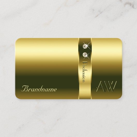Luxe Goud Heldere Glinsterende Juwelen en Monogram Visitekaartje (Voorkant)