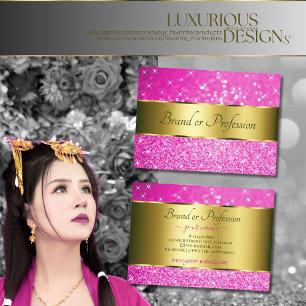 Luxe Goud Hot Pink Glitter Sparkling Stars Visitekaartje