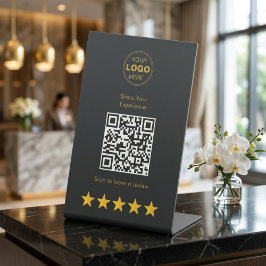 Luxe Goud Houtskool QR Code Review Feedback Reclamebord Met Voetstuk
