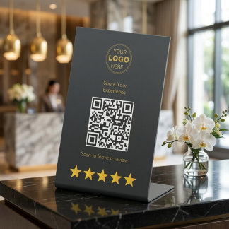 Luxe Goud Houtskool QR Code Review Feedback Reclamebord Met Voetstuk