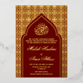Luxe Goud Islamitische Moslim Bruiloft Bourgondië Folie Uitnodiging (Voorkant)