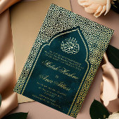 Luxe Goud Islamitische Moslim Bruiloft Emerald Gro Folie Uitnodiging