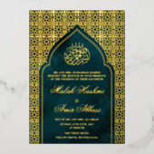 Luxe Goud Islamitische Moslim Bruiloft Emerald Gro Folie Uitnodiging (Voorkant)
