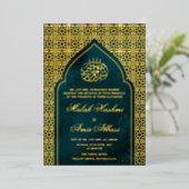 Luxe Goud Islamitische Moslim Bruiloft Emerald Gro Folie Uitnodiging (Staand Voorkant)