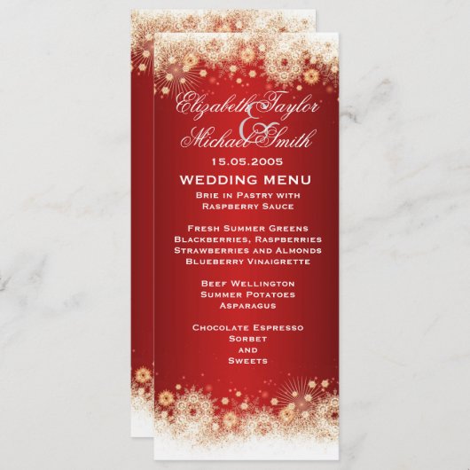 Luxe Goud Kerst Kant Bruiloft Menu (Voorkant / Achterkant)