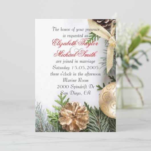 Luxe Goud Kerstmis Winter Bruiloft Uitnodigen Kaart (Staand voorkant)