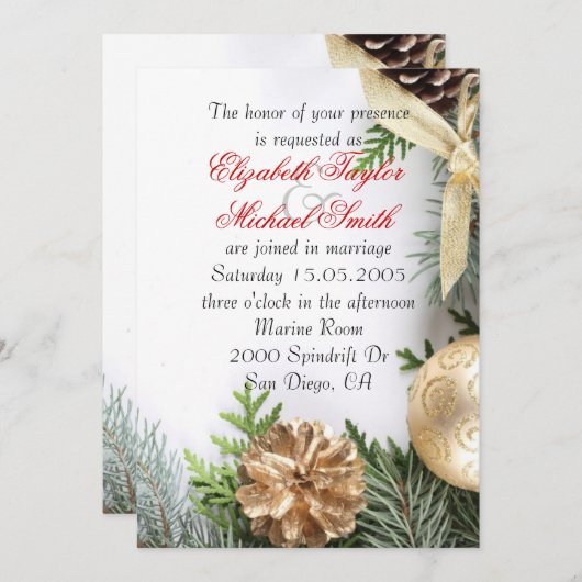 Luxe Goud Kerstmis Winter Bruiloft Uitnodigen Kaart (Voorkant / Achterkant)