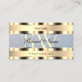 Luxe Goud Licht Blauw Parel Glitter en Monogram Visitekaartje (Voorkant)