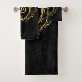 Luxe Goud Lijst Monogram Zwart damast achtergrond Bad Handdoek (Insitu)
