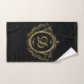 Luxe Goud Lijst Monogram Zwart damast achtergrond Bad Handdoek (Handdoek)