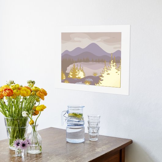 Luxe Goud lila abstract Landschap Echt Folie Afdrukken (Laag (Keuken))