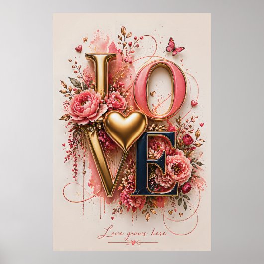 Luxe Goud LOVE Bloemendesign | Poster (Voorkant)