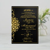 Luxe Goud Mandala Moslim Bruiloft Nikah Folie Uitnodiging (Staand Voorkant)