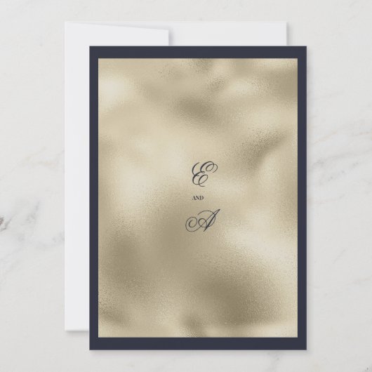 Luxe goud marine blauw wit orchidee bloem bruiloft kaart (Achterkant)