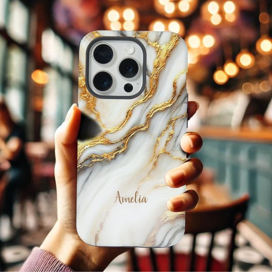 Luxe Goud Marmer Gepersonaliseerde iPhone Case Hoesje
